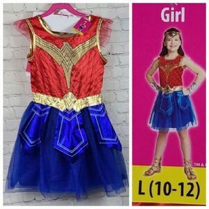 NWT Wonder Woman Costume 4pc Set Girl L 10/12 WW84 Shiny Satin Tutu Dress Outfit